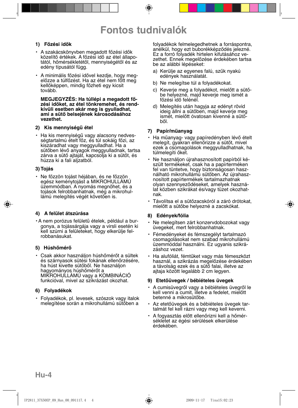 Fontos tudnivalók, Hu-4 | Panasonic NNCT579SEPG User Manual | Page 196 / 217