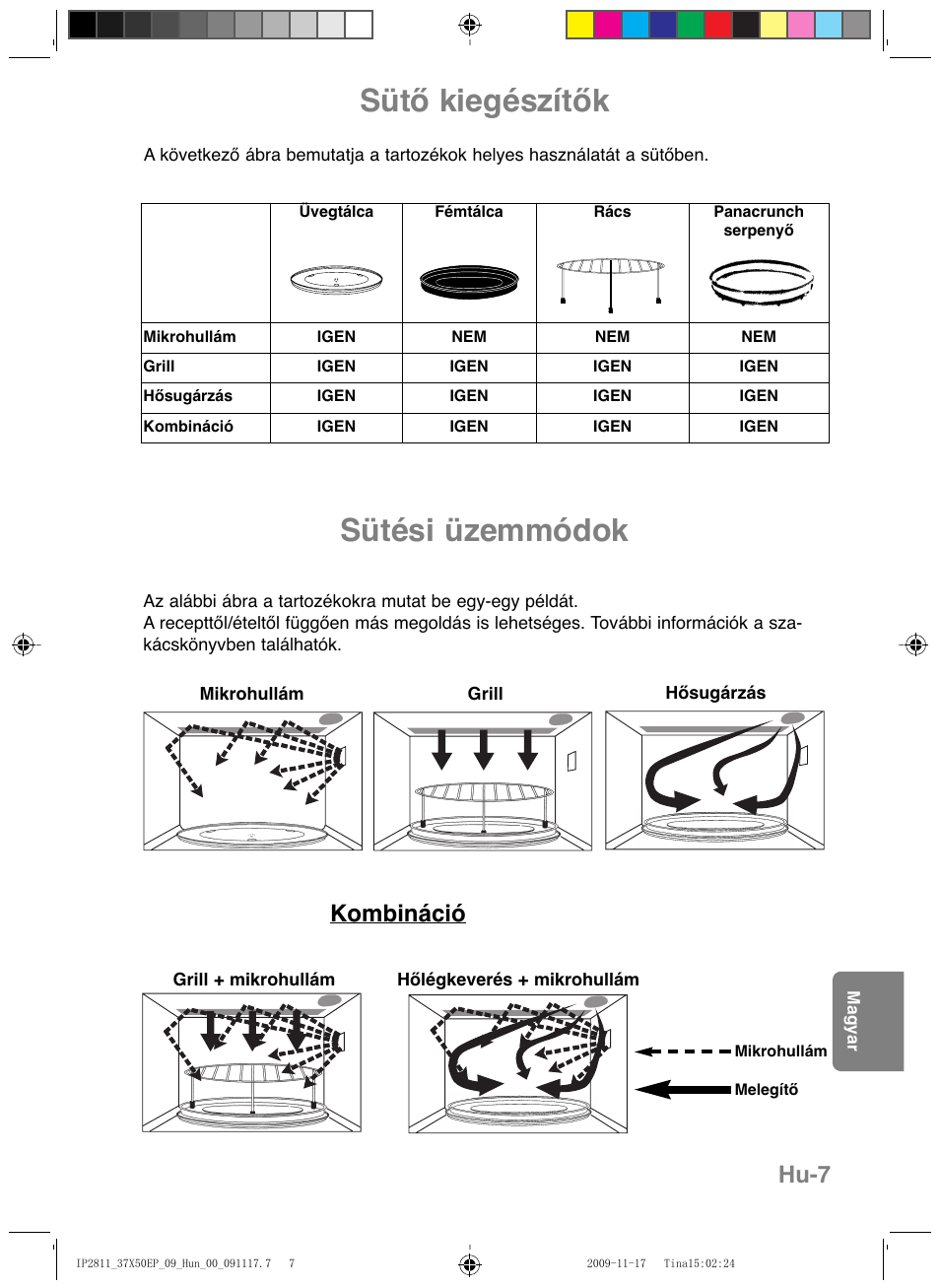 Sütő kiegészítők, Sütési üzemmódok, Hu-7 | Kombináció | Panasonic NNCT579SEPG User Manual | Page 199 / 217