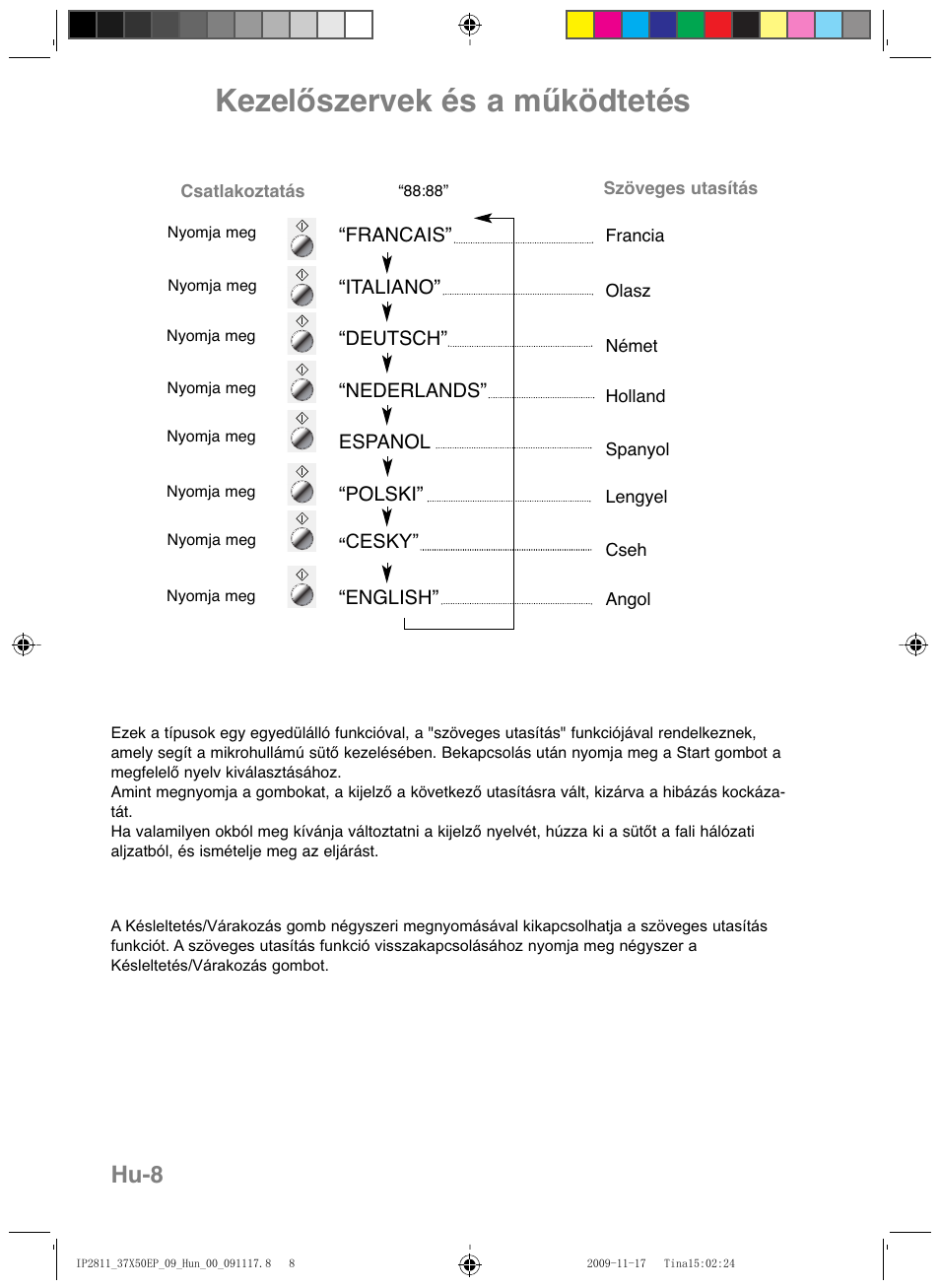 Kezelőszervek és a működtetés, Hu-8 | Panasonic NNCT579SEPG User Manual | Page 200 / 217