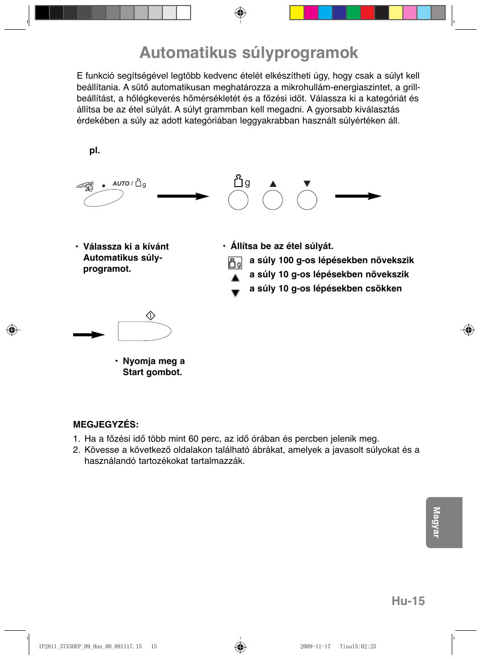 Automatikus súlyprogramok, Hu-15 | Panasonic NNCT579SEPG User Manual | Page 207 / 217