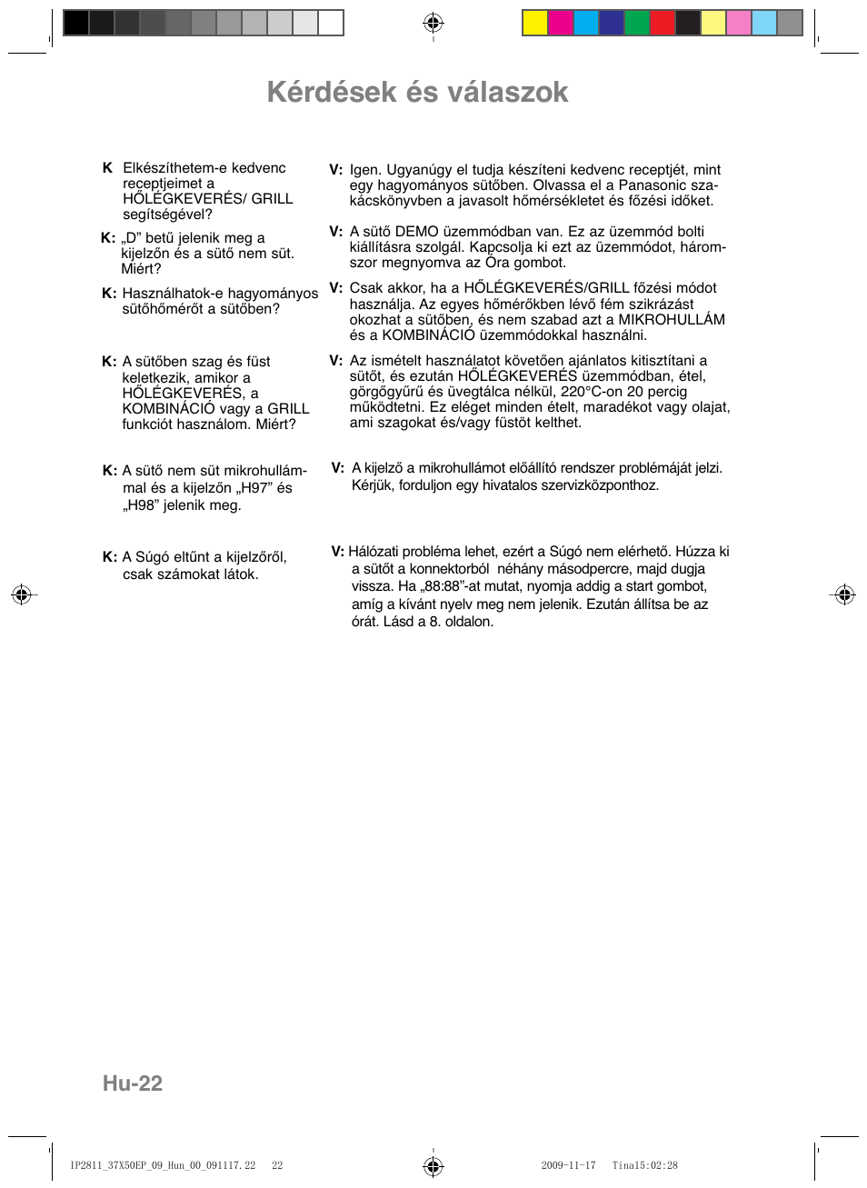 Kérdések és válaszok, Hu-22 | Panasonic NNCT579SEPG User Manual | Page 214 / 217