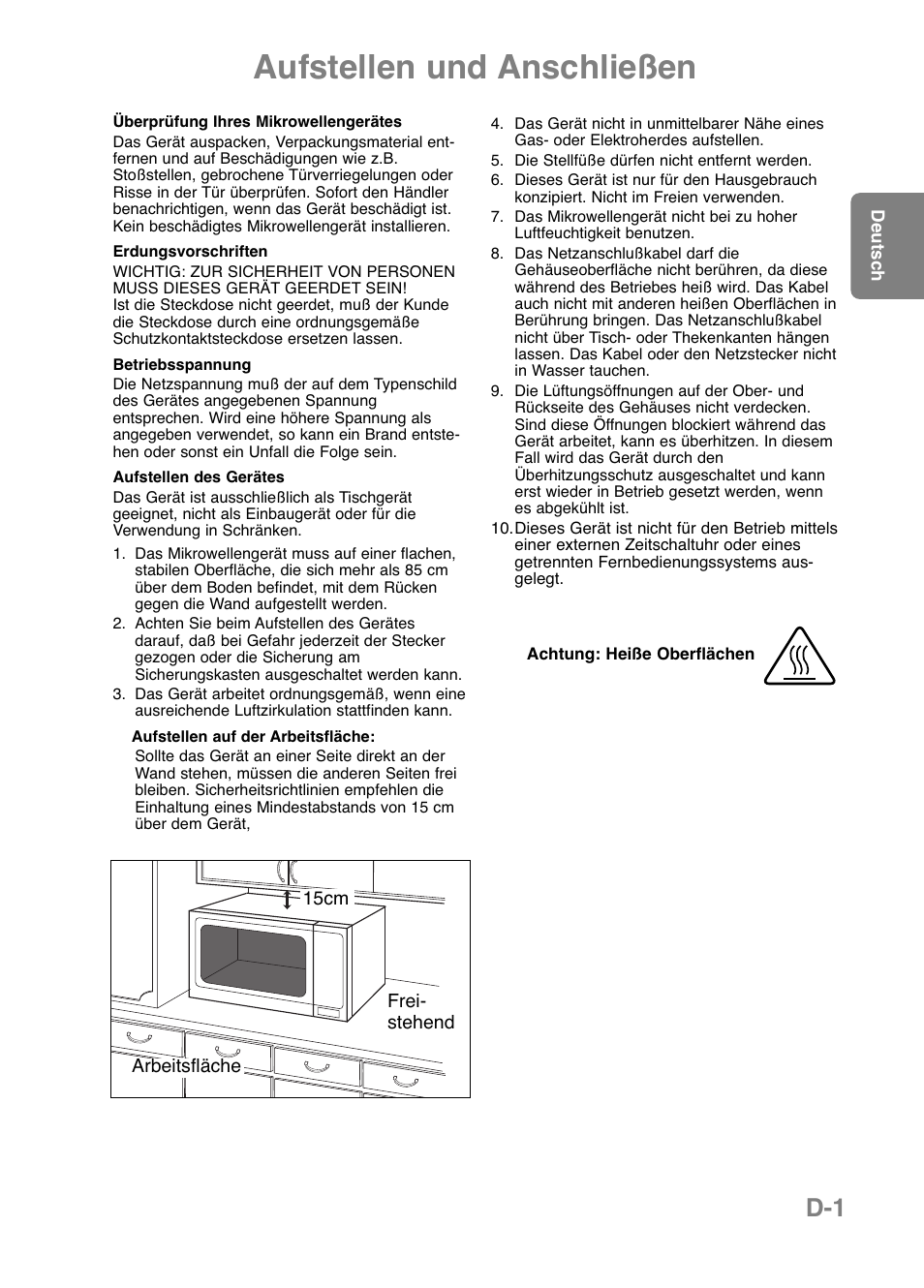 Aufstellen und anschließen | Panasonic NNCT579SEPG User Manual | Page 25 / 217