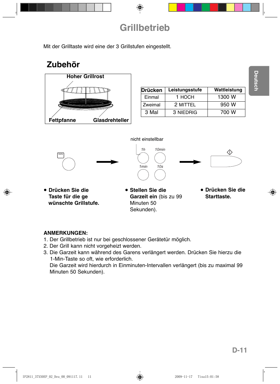 Grillbetrieb, Zubehör, D-11 | Panasonic NNCT579SEPG User Manual | Page 35 / 217