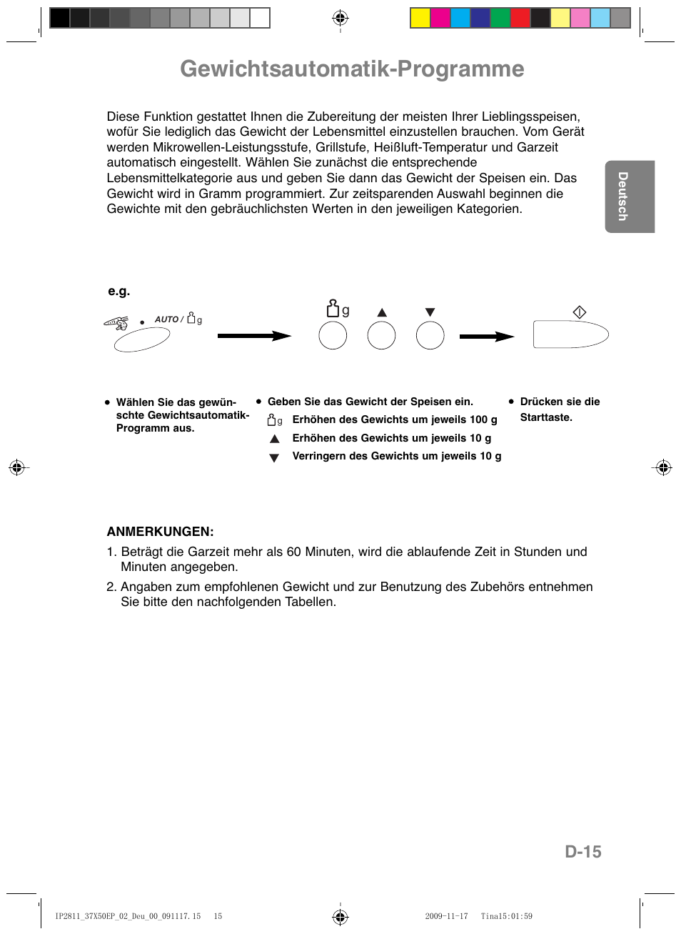 Gewichtsautomatik-programme, D-15 | Panasonic NNCT579SEPG User Manual | Page 39 / 217