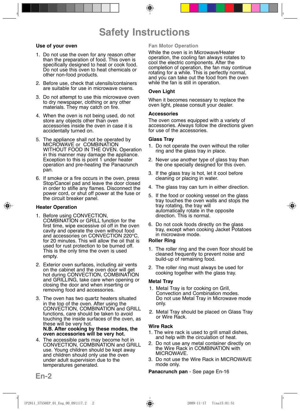 Safety instructions, En-2 | Panasonic NNCT579SEPG User Manual | Page 4 / 217