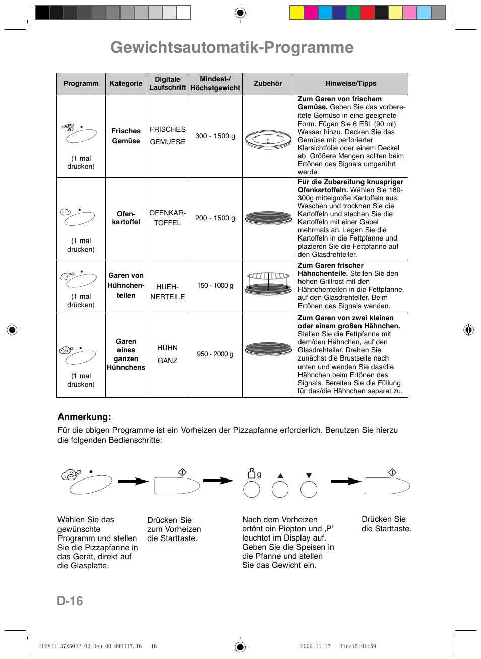 Gewichtsautomatik-programme, D-16 | Panasonic NNCT579SEPG User Manual | Page 40 / 217