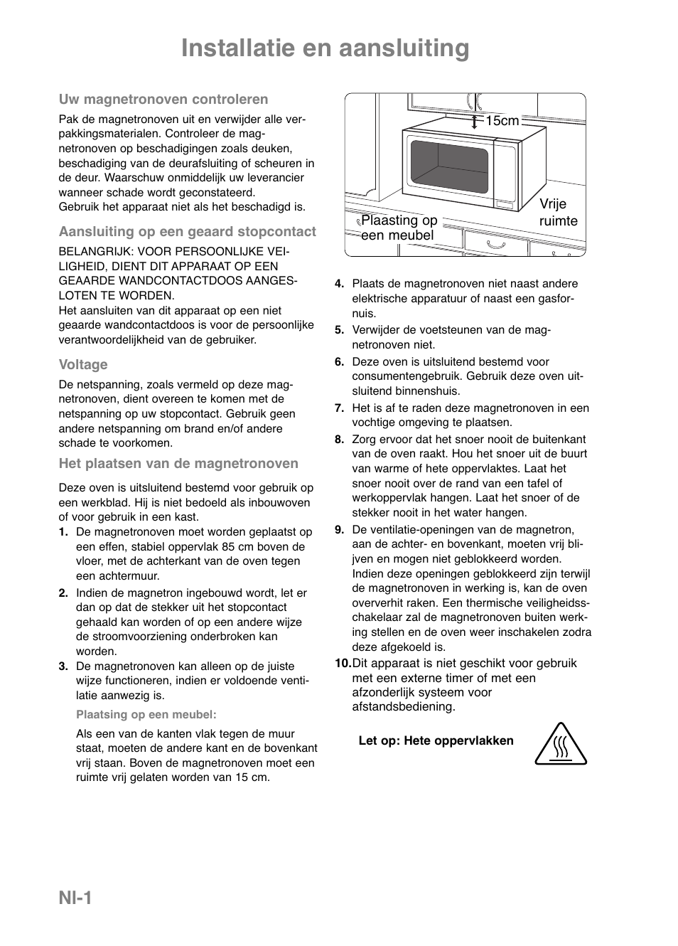Installatie en aansluiting, Nl-1 | Panasonic NNCT579SEPG User Manual | Page 49 / 217