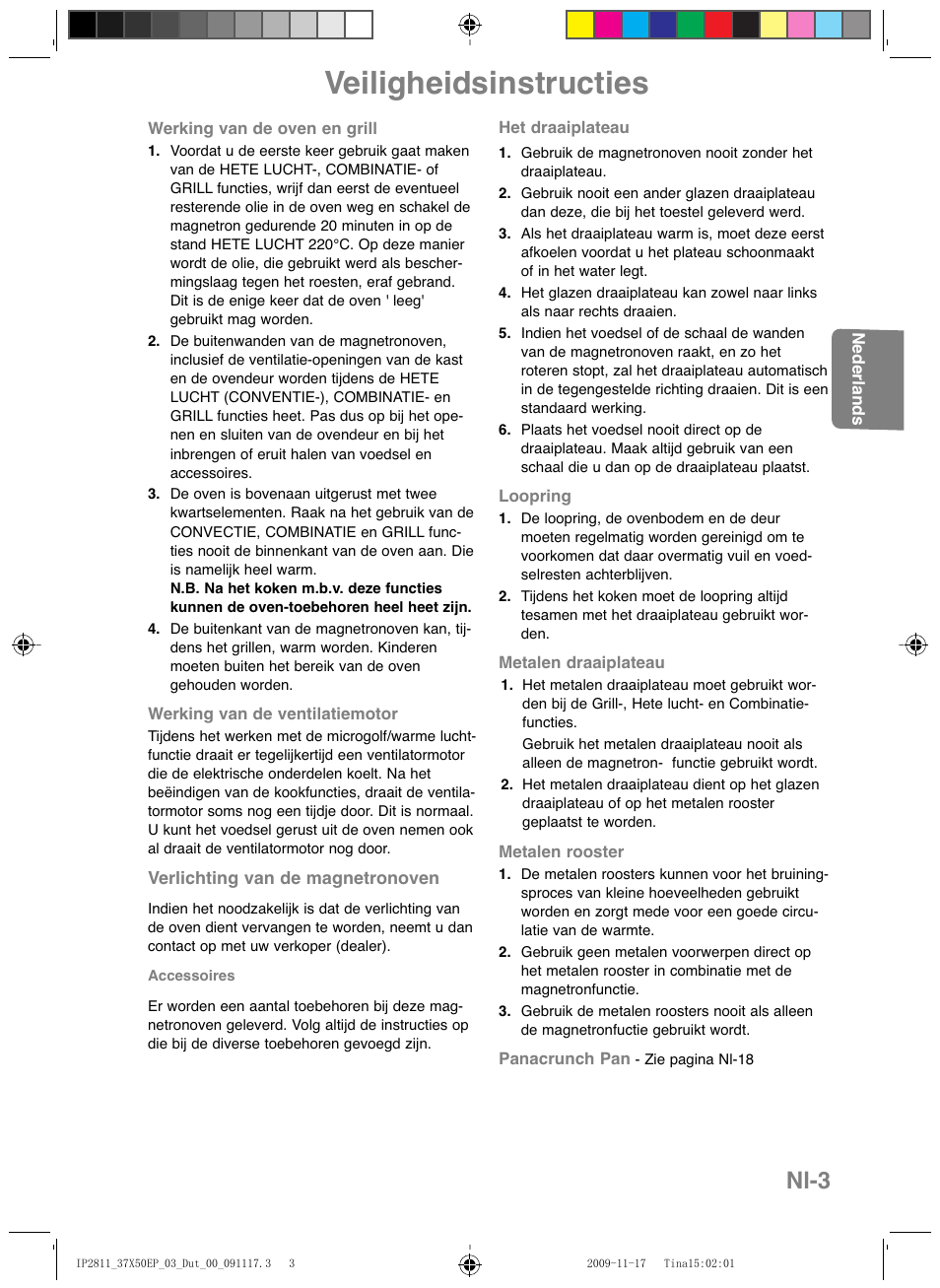 Veiligheidsinstructies, Nl-3 | Panasonic NNCT579SEPG User Manual | Page 51 / 217