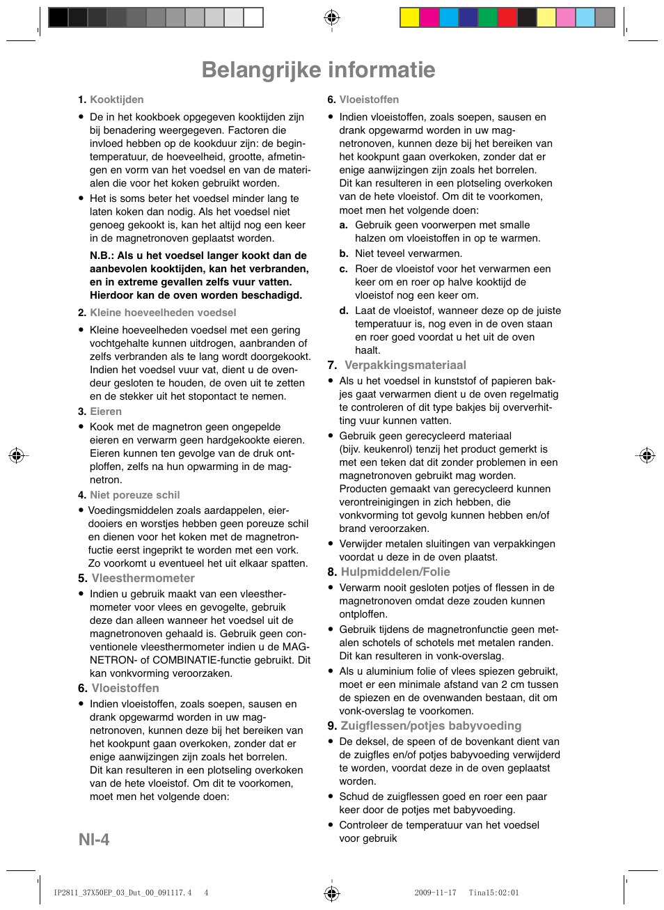 Belangrijke informatie, Nl-4 | Panasonic NNCT579SEPG User Manual | Page 52 / 217