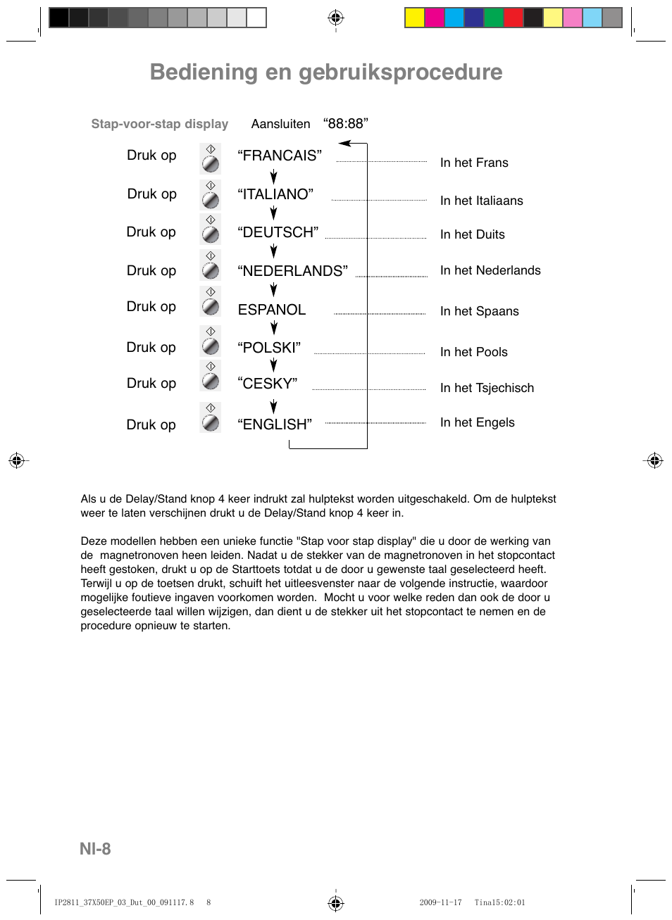 Bediening en gebruiksprocedure, Nl-8 | Panasonic NNCT579SEPG User Manual | Page 56 / 217