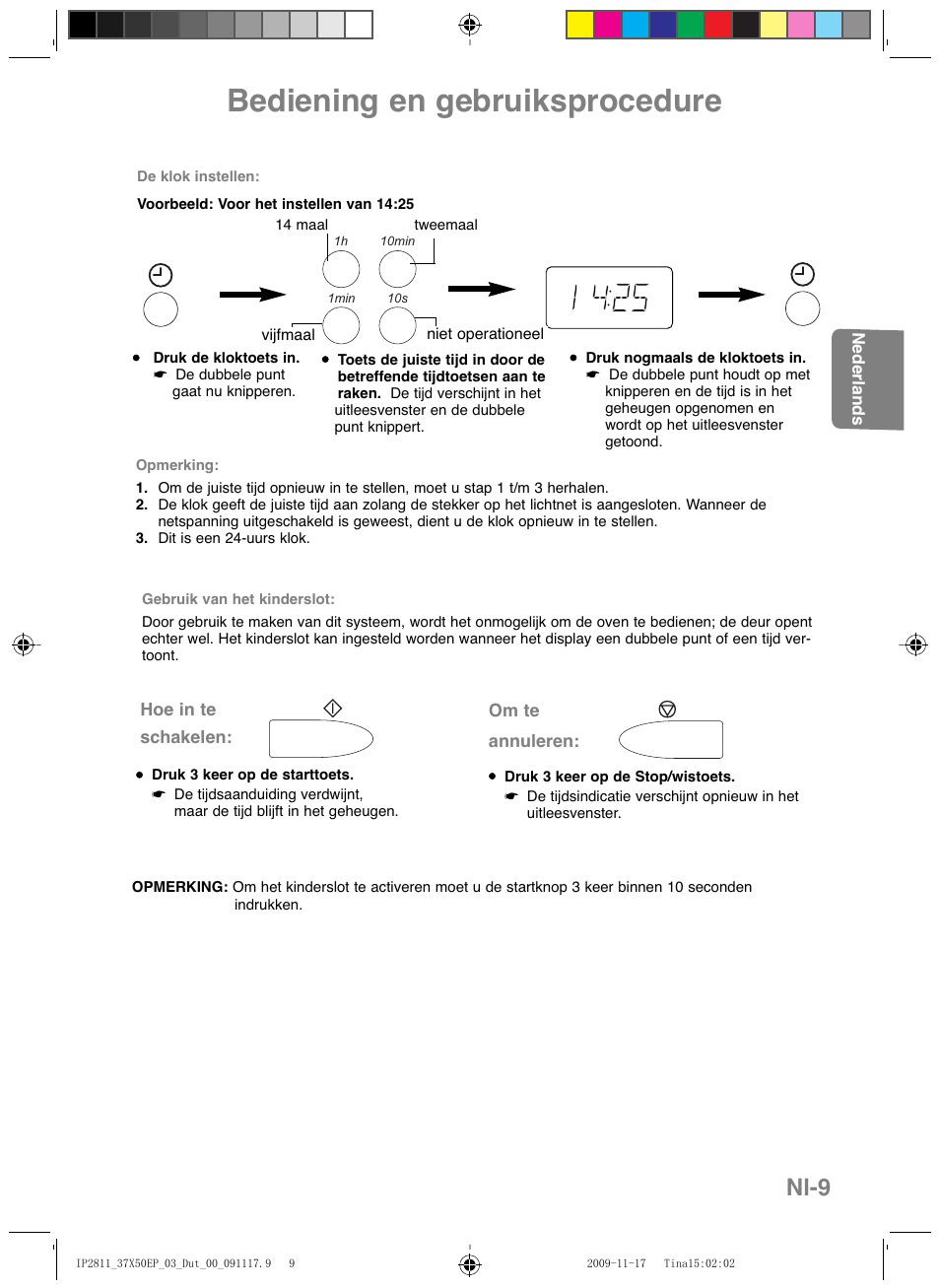 Bediening en gebruiksprocedure, Nl-9 | Panasonic NNCT579SEPG User Manual | Page 57 / 217