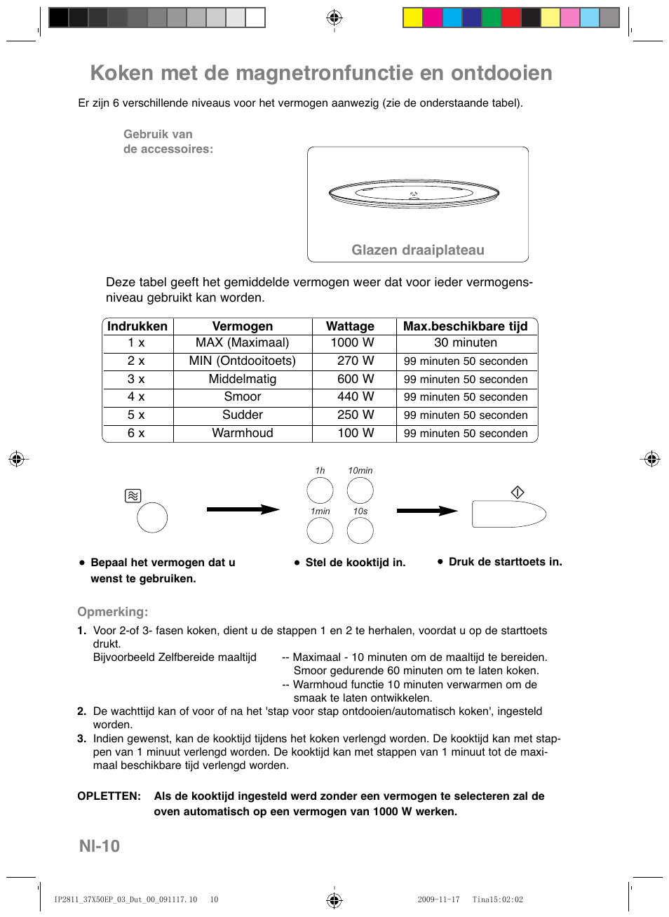 Koken met de magnetronfunctie en ontdooien, Nl-10 | Panasonic NNCT579SEPG User Manual | Page 58 / 217