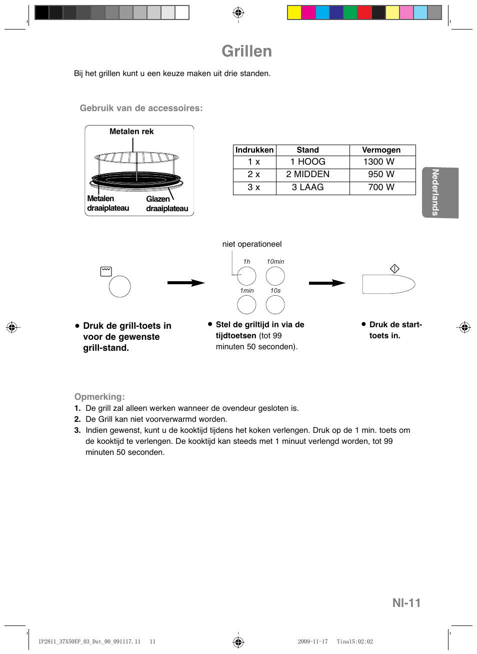 Grillen, Nl-11 | Panasonic NNCT579SEPG User Manual | Page 59 / 217