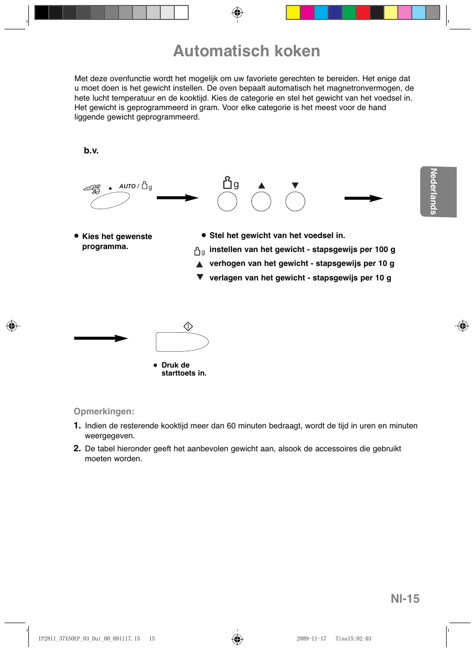 Automatisch koken, Nl-15 | Panasonic NNCT579SEPG User Manual | Page 63 / 217