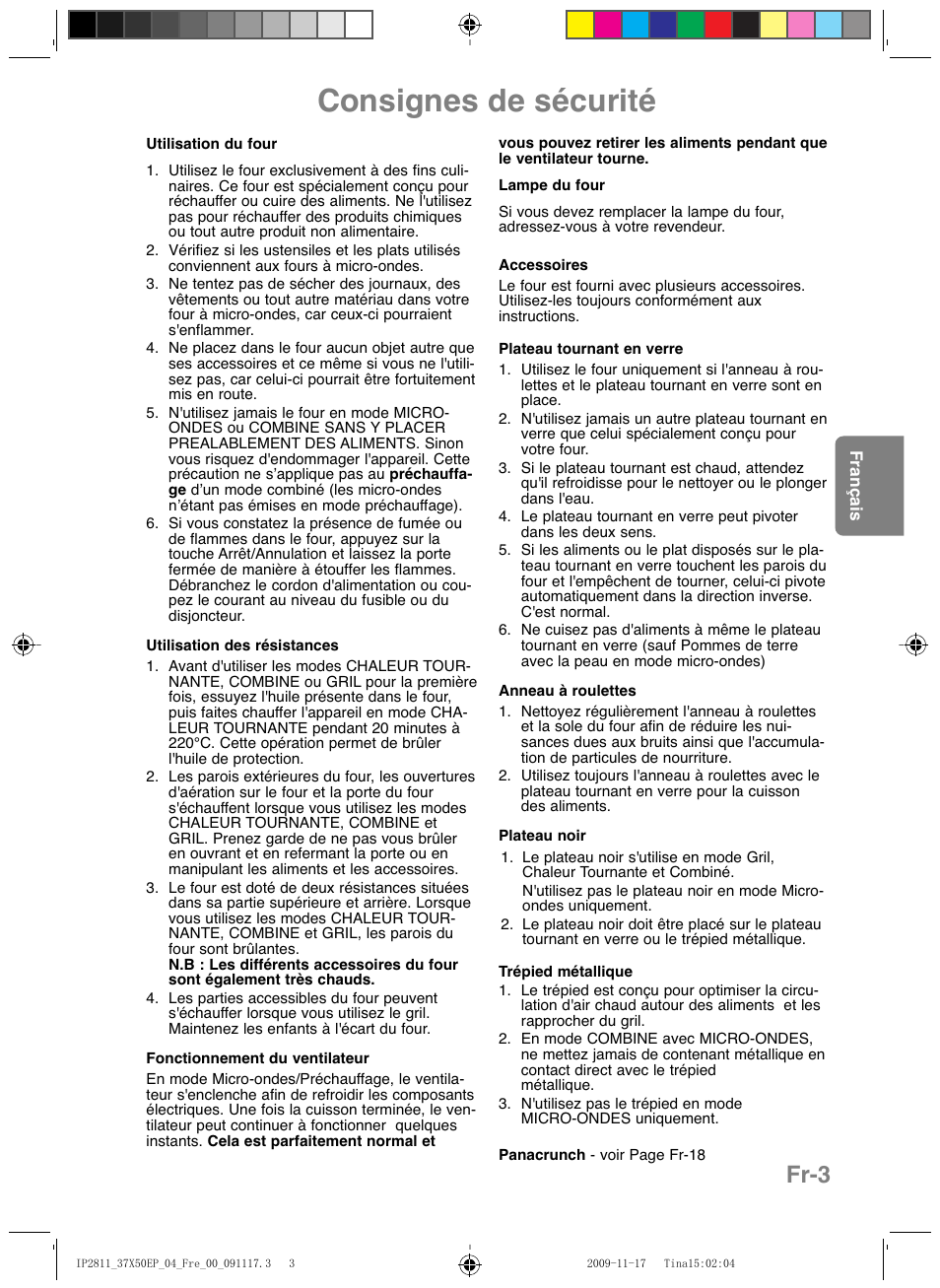 Consignes de sécurité, Fr-3 | Panasonic NNCT579SEPG User Manual | Page 75 / 217