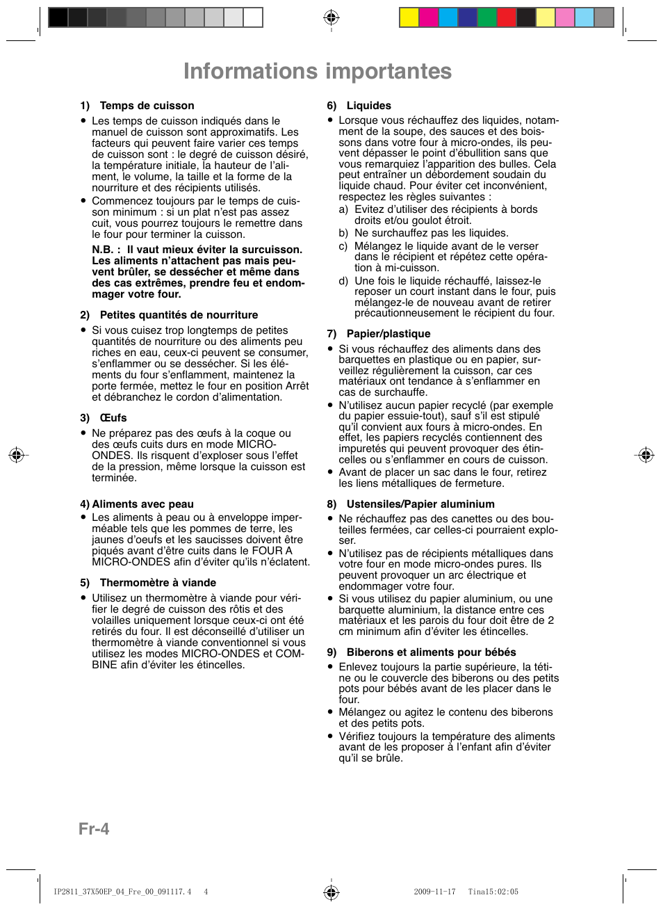 Informations importantes, Fr-4 | Panasonic NNCT579SEPG User Manual | Page 76 / 217