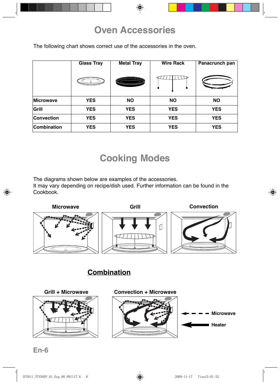 Oven accessories, Cooking modes, En-6 | Combination | Panasonic NNCT579SEPG User Manual | Page 8 / 217