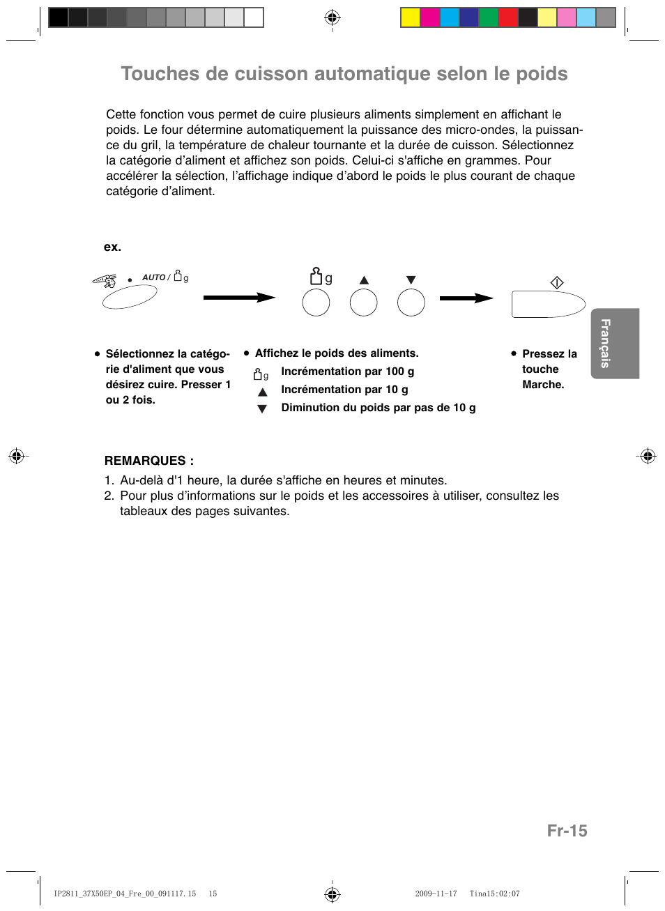 Touches de cuisson automatique selon le poids, Fr-15 | Panasonic NNCT579SEPG User Manual | Page 87 / 217