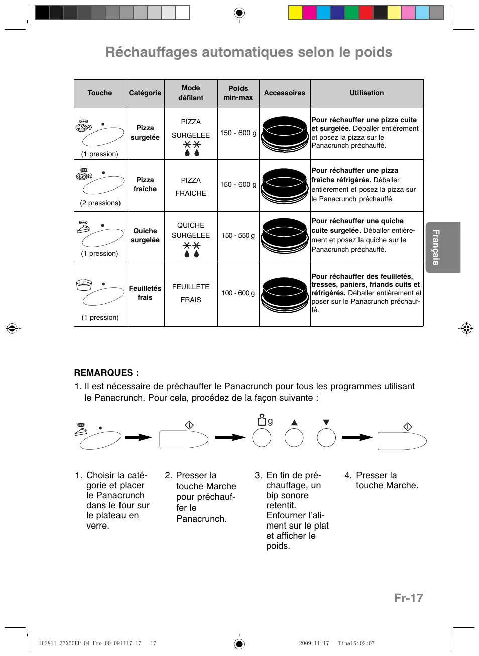 Réchauffages automatiques selon le poids, Fr-17 | Panasonic NNCT579SEPG User Manual | Page 89 / 217