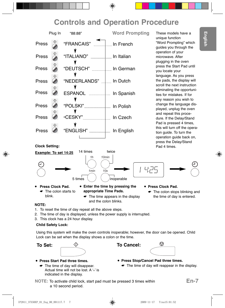 Controls and operation procedure, En-7 | Panasonic NNCT579SEPG User Manual | Page 9 / 217