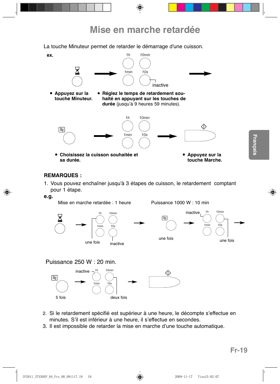 Mise en marche retardée, Fr-19 | Panasonic NNCT579SEPG User Manual | Page 91 / 217