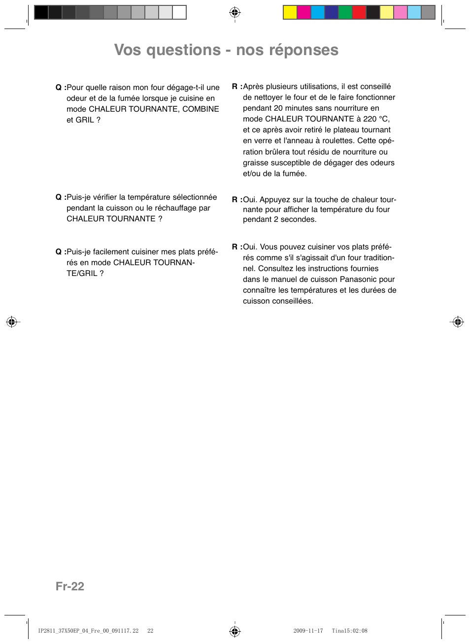 Vos questions - nos réponses, Fr-22 | Panasonic NNCT579SEPG User Manual | Page 94 / 217