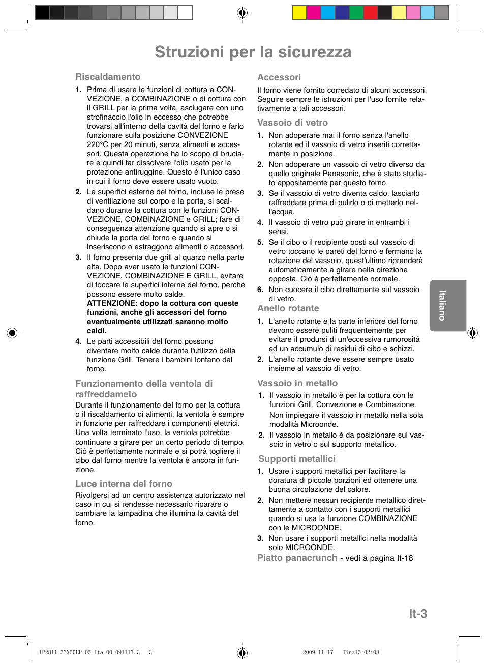 Istruzioni per la sicurezza, It-3 | Panasonic NNCT579SEPG User Manual | Page 99 / 217