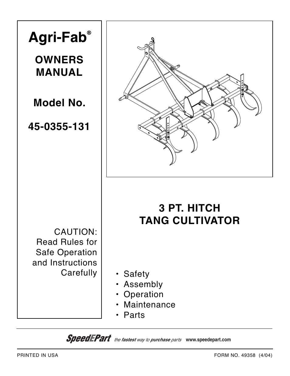 Agri-Fab 45-0355-131 User Manual | 8 pages