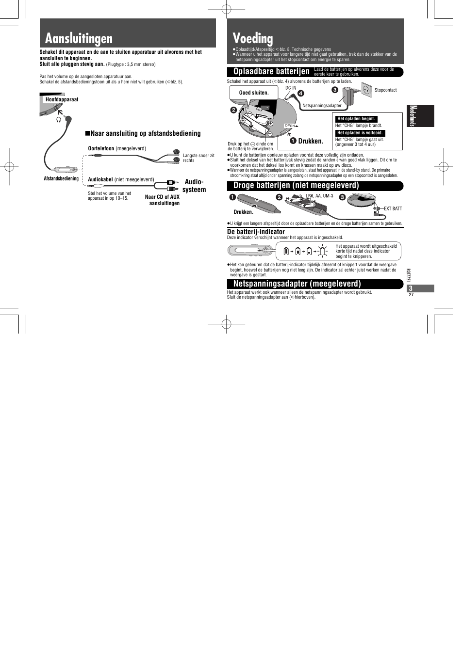 Voeding aansluitingen, Oplaadbare batterijen | Panasonic SLCT720 User Manual | Page 27 / 84