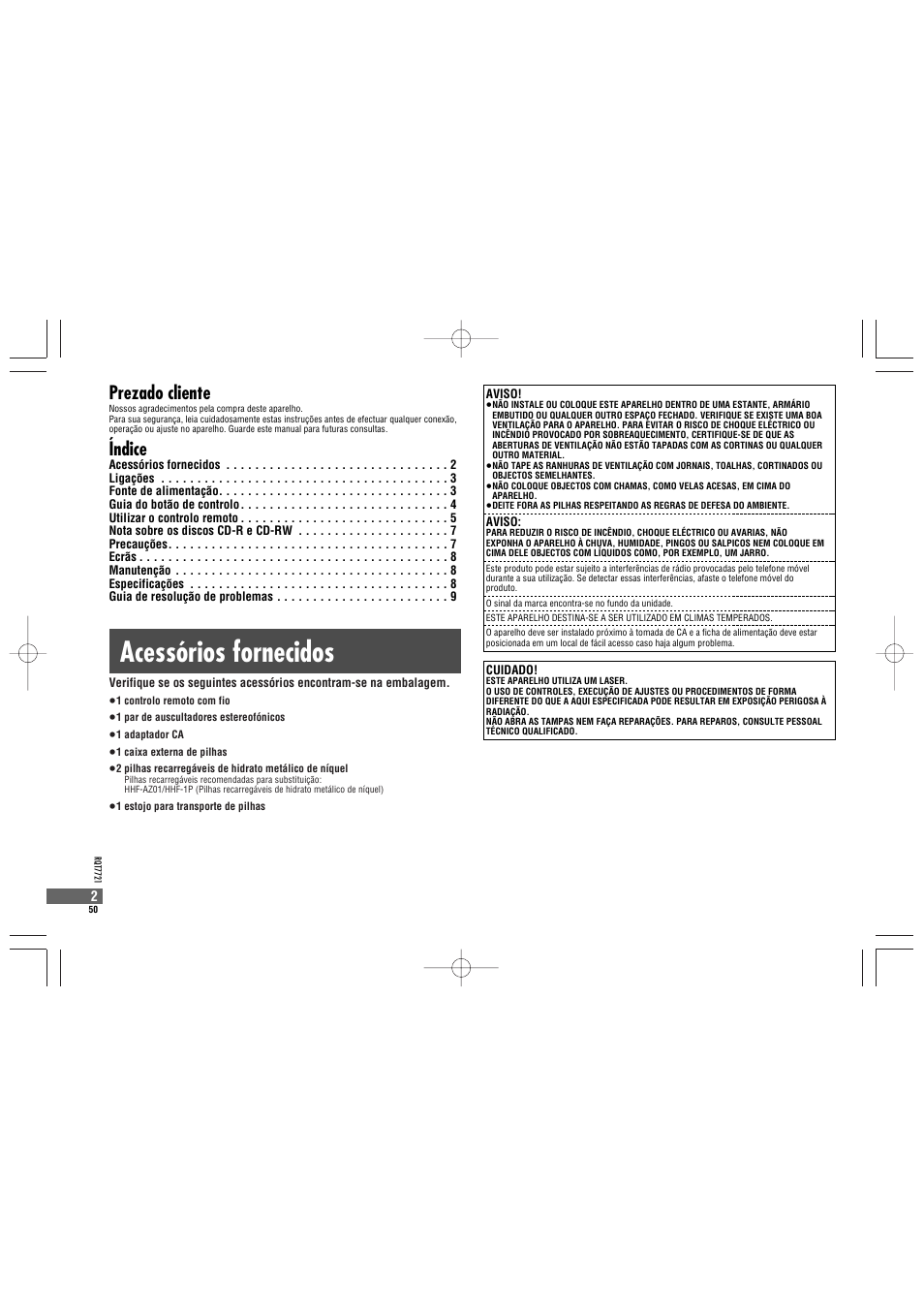 Acessórios fornecidos, Prezado cliente, Índice | Panasonic SLCT720 User Manual | Page 50 / 84