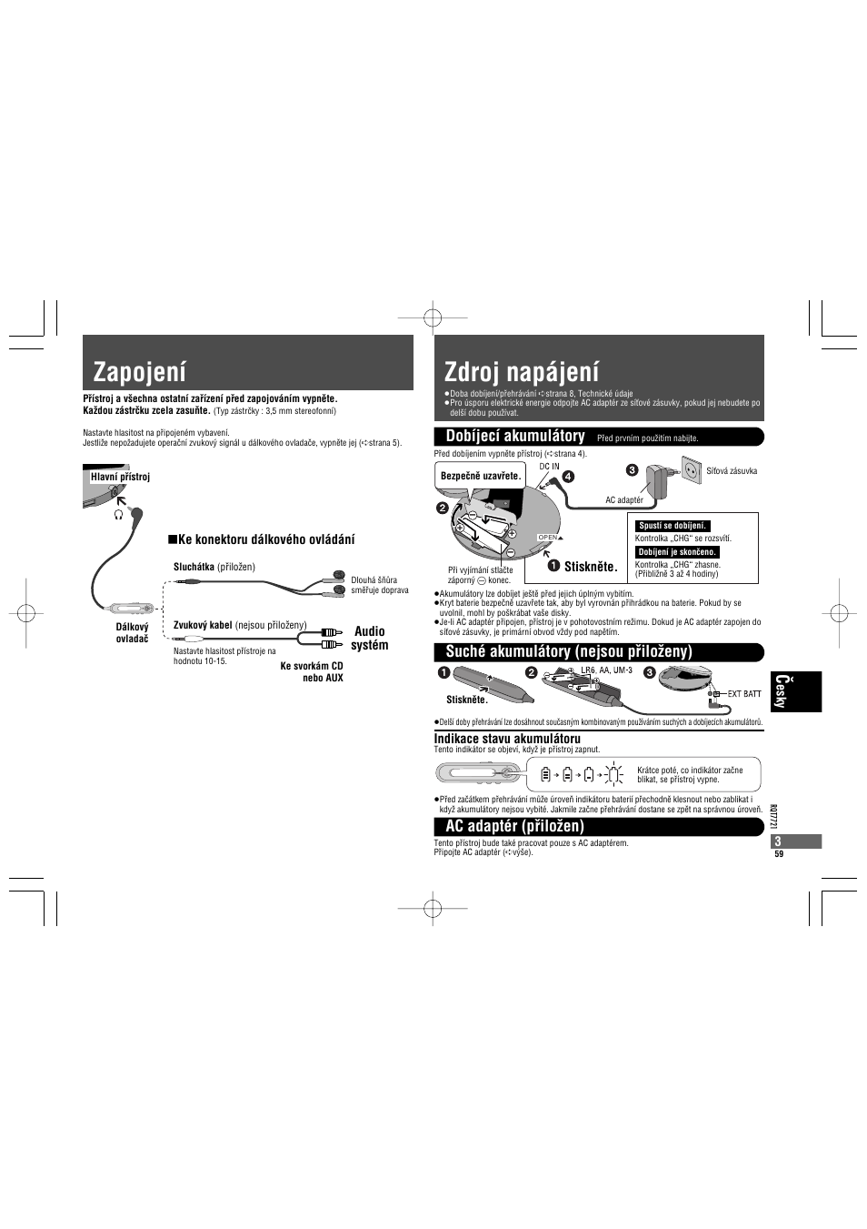 Zdroj napájení zapojení, Dobíjecí akumulátory | Panasonic SLCT720 User Manual | Page 59 / 84