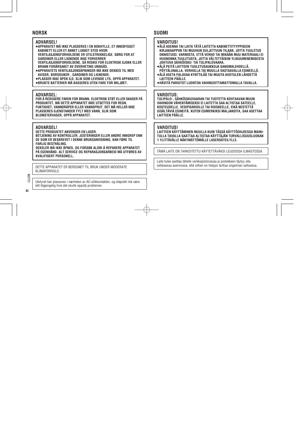 Norsk, Suomi | Panasonic SLCT720 User Manual | Page 82 / 84