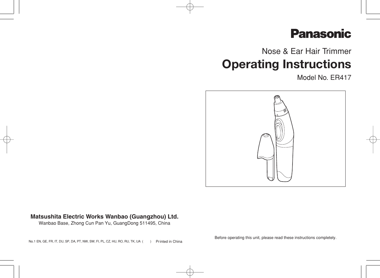 Panasonic ER417 User Manual | 22 pages