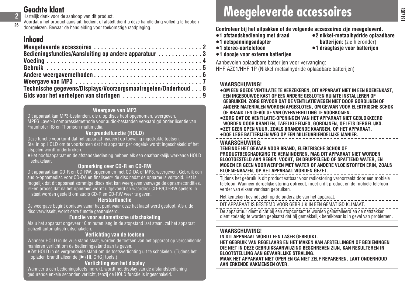 Meegeleverde accessoires, Geachte klant, Inhoud | Panasonic SLCT710 User Manual | Page 26 / 92