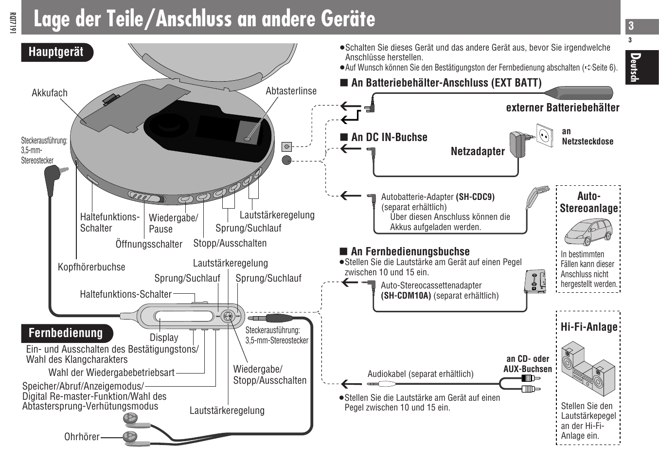 Lage der teile/anschluss an andere geräte | Panasonic SLCT710 User Manual | Page 3 / 92