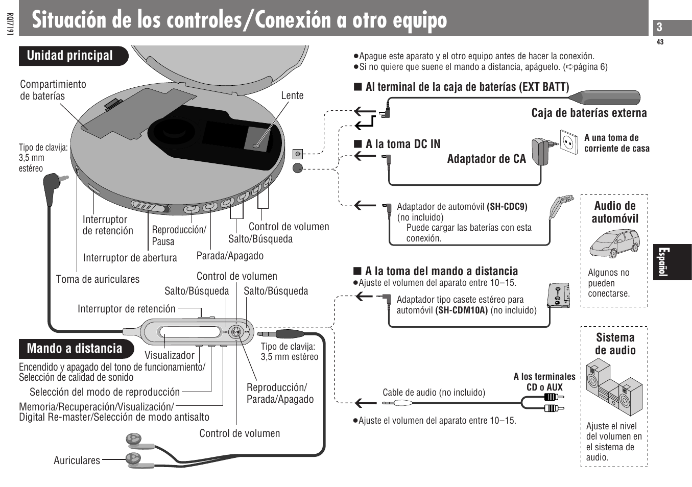 Situación de los controles/conexión a otro equipo | Panasonic SLCT710 User Manual | Page 43 / 92