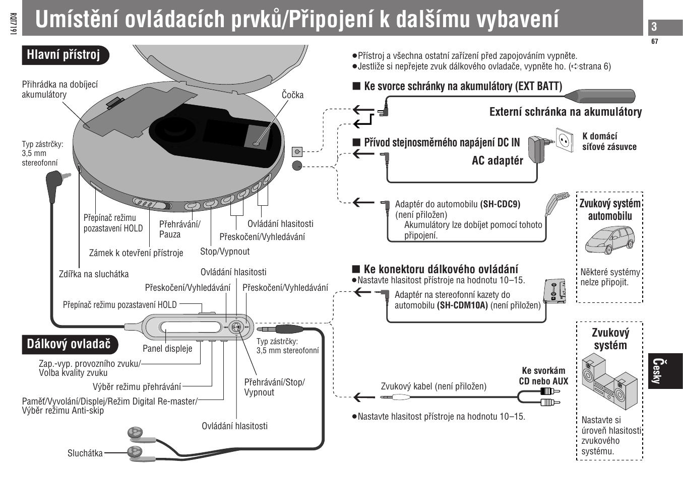 Hlavní pâístroj, Dálkovÿ ovladaç | Panasonic SLCT710 User Manual | Page 67 / 92