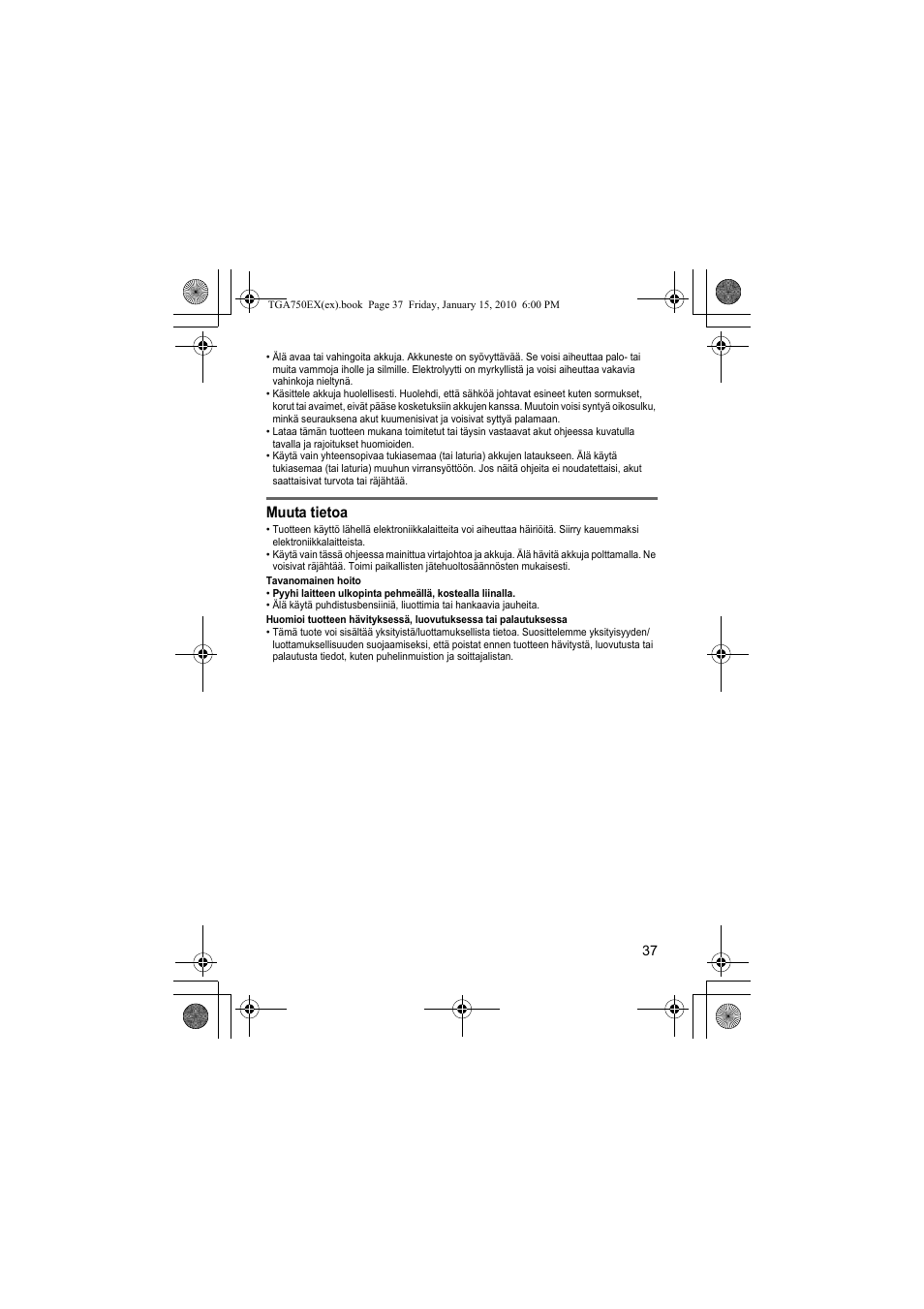 Muuta tietoa | Panasonic KXTGA750EX User Manual | Page 37 / 76