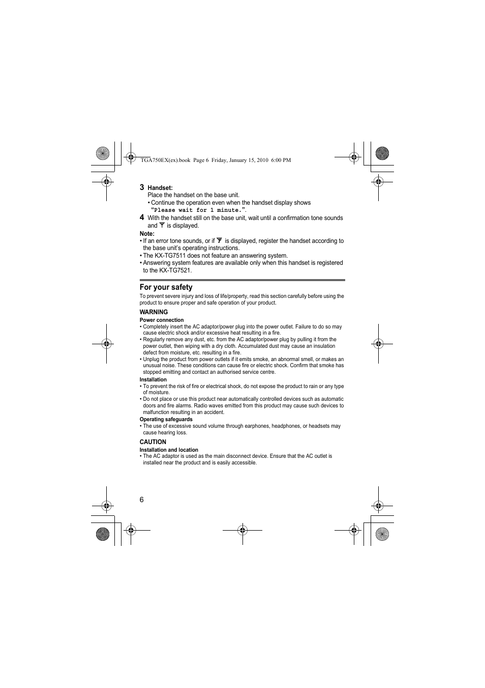 Panasonic KXTGA750EX User Manual | Page 6 / 76