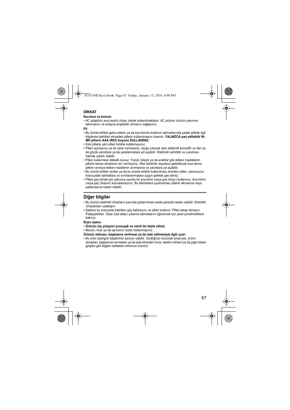 Diğer bilgiler | Panasonic KXTGA750EX User Manual | Page 67 / 76