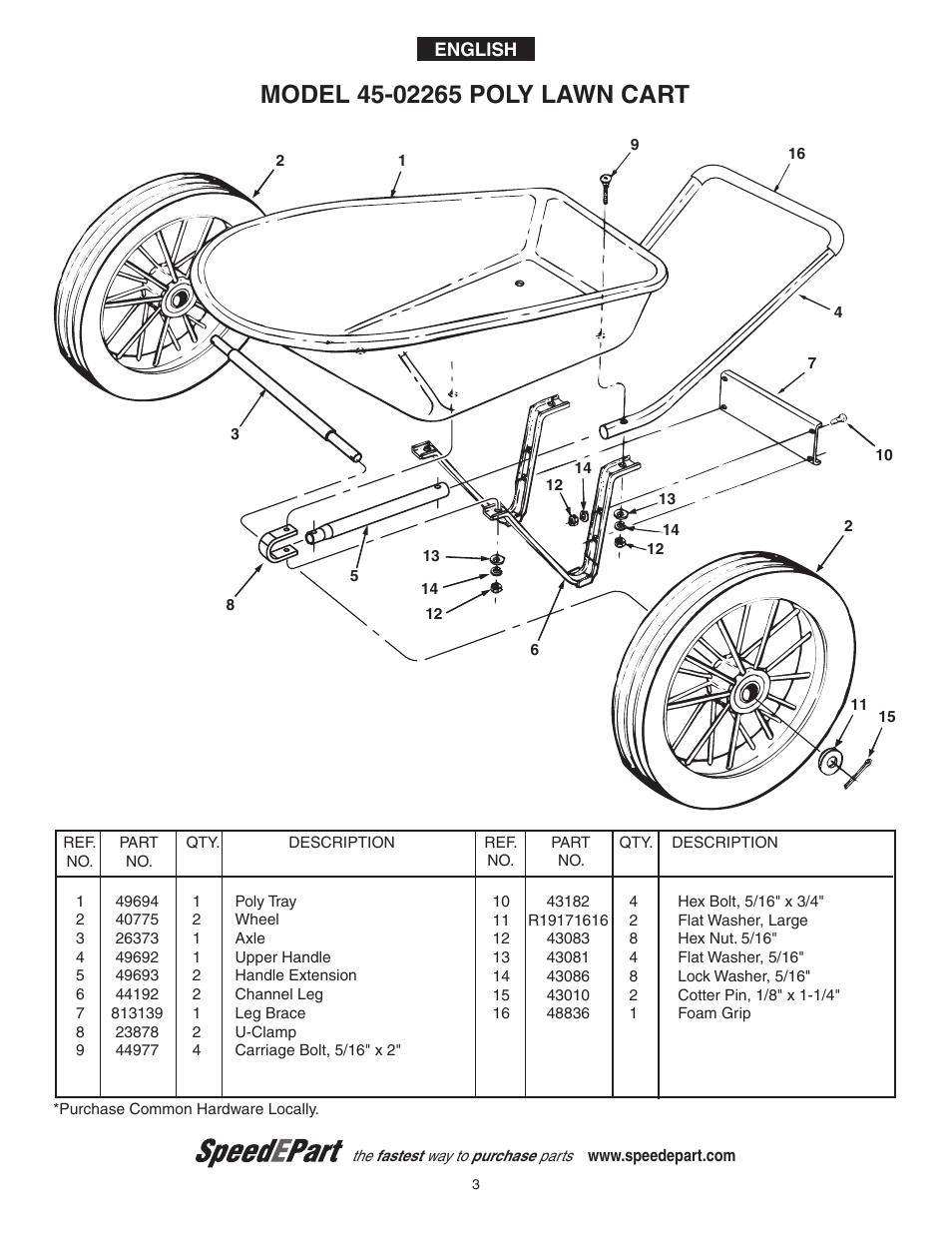 Agri-Fab Poly Lawn Cart 45-02265 User Manual | 1 page