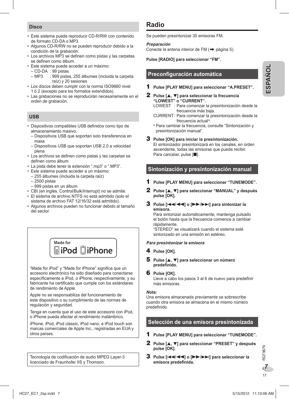 Radio | Panasonic SCHC27 User Manual | Page 17 / 68