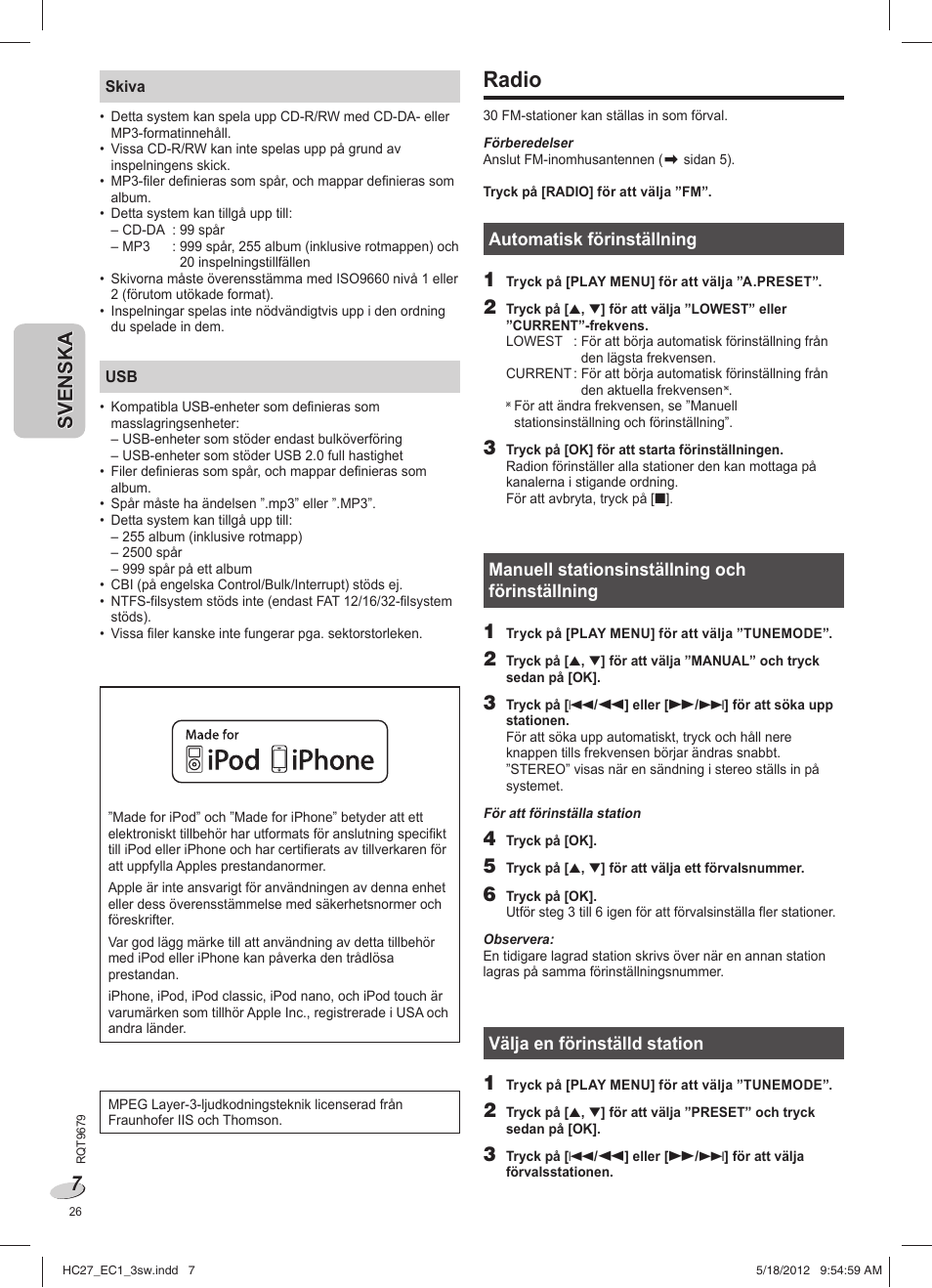 Radio | Panasonic SCHC27 User Manual | Page 26 / 68