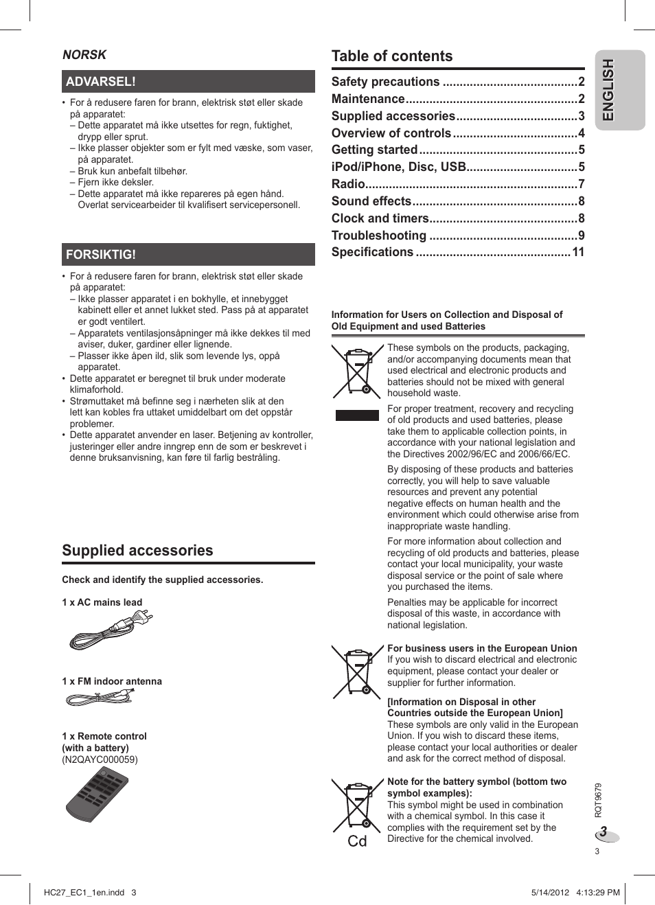 Panasonic SCHC27 User Manual | Page 3 / 68