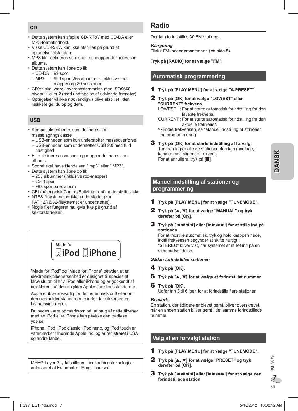Radio | Panasonic SCHC27 User Manual | Page 35 / 68