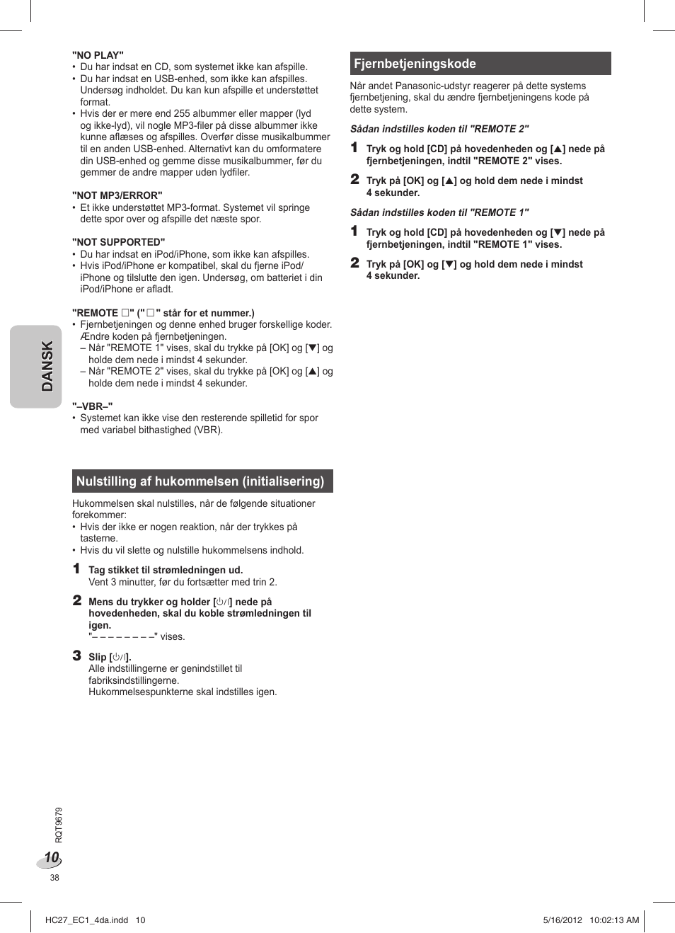 Panasonic SCHC27 User Manual | Page 38 / 68