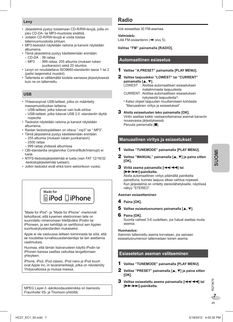 Radio | Panasonic SCHC27 User Manual | Page 45 / 68