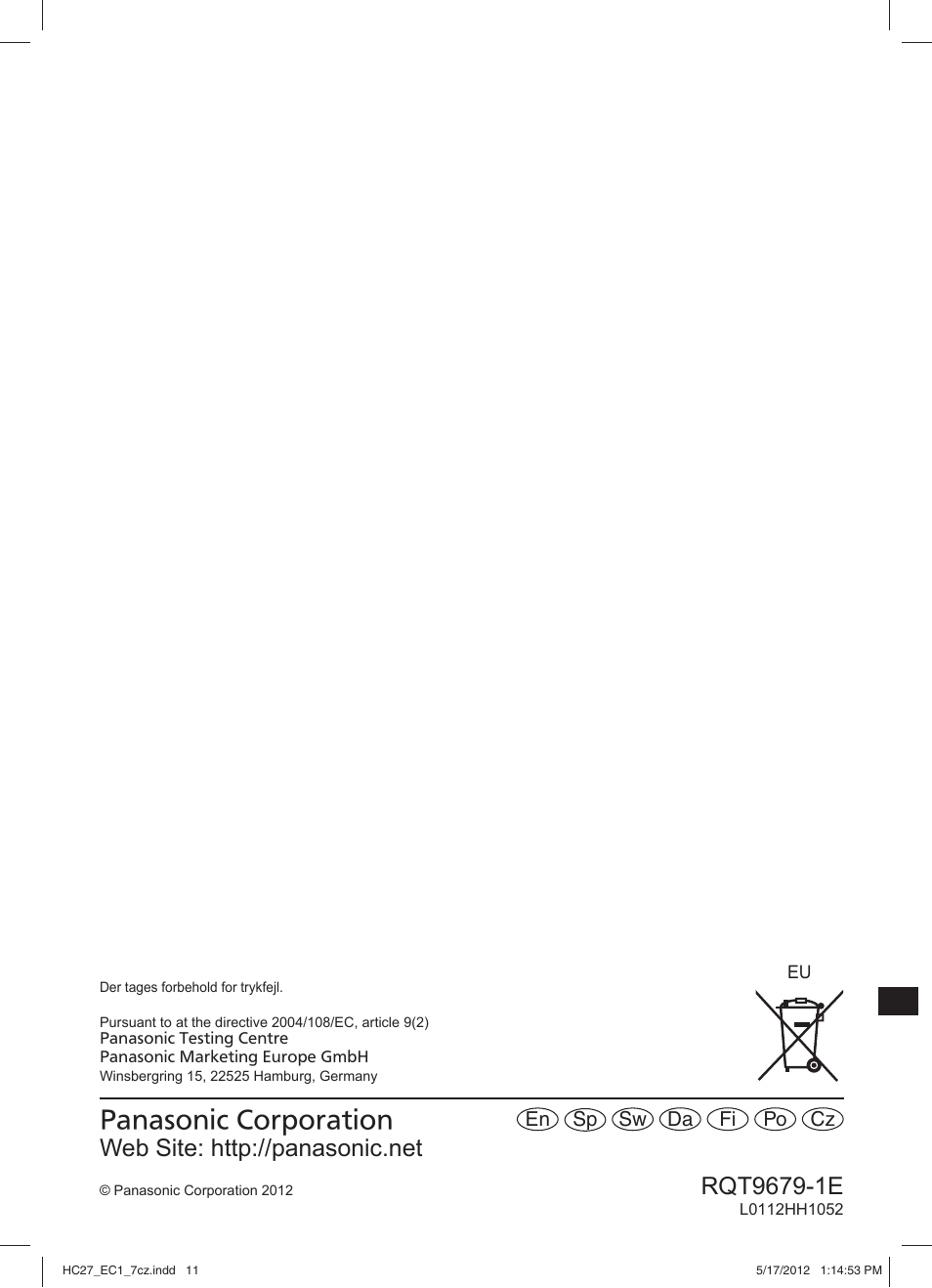 Panasonic SCHC27 User Manual | Page 68 / 68