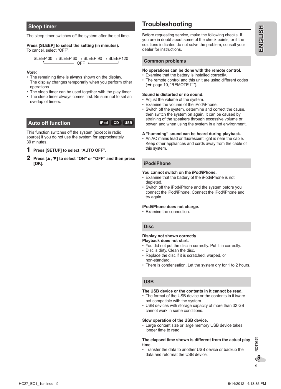 Troubleshooting, En g l is h english | Panasonic SCHC27 User Manual | Page 9 / 68