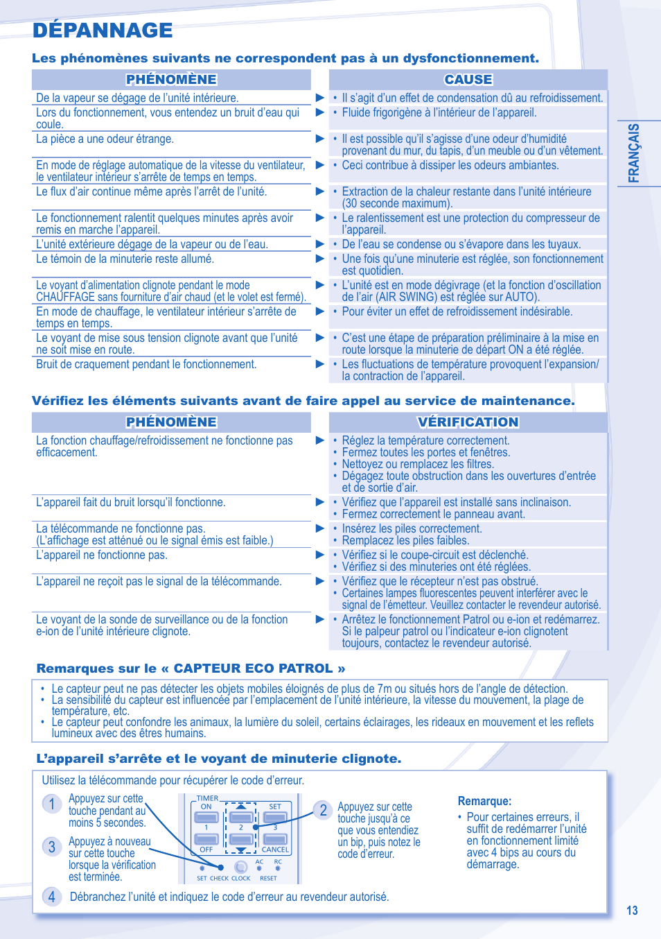 Dépannage | Panasonic CSE15LKE3 User Manual | Page 13 / 36